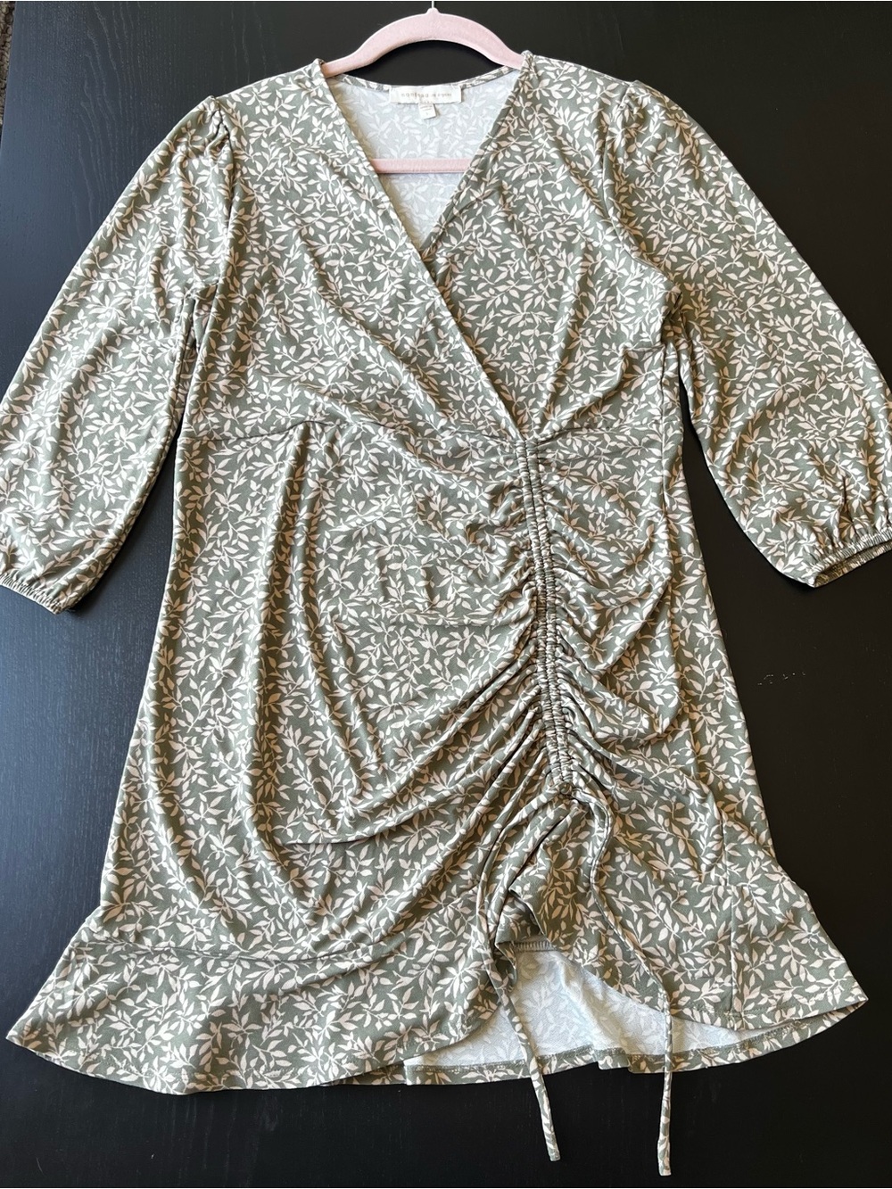Monteau Los Angeles Sage Green Floral Wrap Dress
